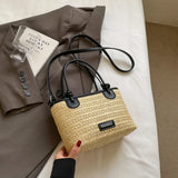 Purpdrank  Straw Woven Design Top-Handle Bags Women Rainbow Color Summer Beach Shoulder Crossbody Bags Luxury Designer Handbags