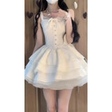 Purpdrank  Sweet Unique Puffy Skirt Dress Cardigan Outerwear Two-Piece Set Short Sleeve Princess Style Spring Autumn City Walk Dress