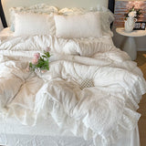 Purpdrank  Vintage French Carved Velvet Lace Ruffles Soft Warm Winter Bedding Set Duvet Cover Flat/Fitted Bed Sheet Pillowcases 4Pcs
