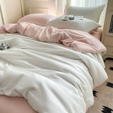 Purpdrank  Nordic Summer Washed Ice Silk Bedding Set with Sheet Duvet Cover Pillowcase Single Couple Bedsheet King Queen Double Twin Size