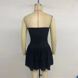 Purpdrank  Black Knot Front Sexy Tube Dress Women's Summer 2025 New Elegant Cute Style Layered Ruffle Hem Short Dresses