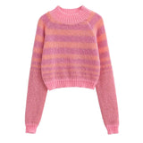 Purpdrank  Women's round Neck Striped Short Sweater European American Style Autumn Fashion Streetwear New Arrival
