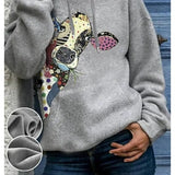 Purpdrank  Women's round Neck Sweatshirt Fleece-Lined Casual Printed Pullover Independent Station European And American Style Christmas