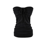 Purpdrank  6 colors Summer Sexy Bow Lacing up Drawstring Collar Strapless Camis Women Elastic Back Tank Top Camisoles Skinny Vest Tee Gray