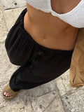Purpdrank  Women Black Casual Pants Vintage y2k Ruched Low Rise Loose Straight Sweatpants Streetwear Basic Trousers Summer Fashion