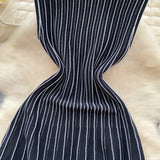 Purpdrank  Summer Vintage Striped Women's Knitted Dresses 2025 New Sleeveless Casual Straight Knitwear A-Line Dress Female