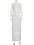 Purpdrank  Sexy Polka Dot Print V-Neck Slip Maxi Dress French Chic Sleeveless Backless Slim Bodycon Long Dress Elegant Women's Dress