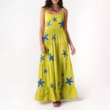 Purpdrank  Vintage Embroidery Sleeveless Square Neck Tiered Dress Women Boho Beach Maxi Dress Female Chic Fashion Holiday Long Sundress