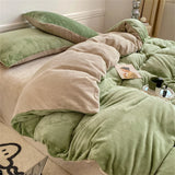 Purpdrank  Milk Velvet Bedding Set Skin-Friendly Winter Duvet Cover Set Soft Warm Quilt Cover Solid Color Flannel Thickened  Bedroom Decor