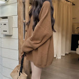 Purpdrank  Stylish High Collar Mid-Length Women's Knitwear Sweater Loose Striped Base Layer Autumn Winter New Lazy Style Top Shirt