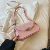 Purpdrank  Loving Heart Buckle Crossbody Bags For Women Luxury Designer Handbags Silver Color Small Shoulder Underarm Phone Bag