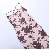 Purpdrank  Sexy Women Backless Rose Print Long Dress Slim Fit Strap Spicy Girl Dresses Sleeveless Bodycon Party Dress Vacation Dress