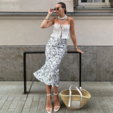 Purpdrank  Spring New Women's Fashionable and Stylish Style Slim Fit Versatile Print Wrapped Hip High Waist Skirt