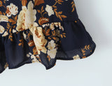 Purpdrank  Summer Holiday Navy Blue Floral Print Bow Lacing Up Strap Sling Dress Women Elastic Back Ruffles Hem Short Dresses Vestidos Robe