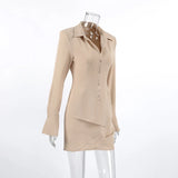 Purpdrank  Irregular Pleated Bodycon Dress For Women's Wrinkled Fabric Long-sleeved Waist-cinching Elegant Casual Khaki Comfortable Dress