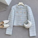 Purpdrank  Autumn Winter Women Tweed Coat Korean Fashion with Pocket Single Breasted Jacket Woman Elegant Loose Short Outerwear