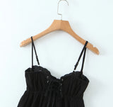 Purpdrank   Sexy Black Spliced Embroidery Lace Bra Corset style Mini Dress Women Tie Bow Backless Party Skater Short Sling Robe Holiday