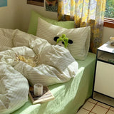 Purpdrank  Hot Sale Striped Cotton Bedding Set Soft & Skin-Friendly Duvet Cover Sets Japan and Korea Style Design Bed Linen Set