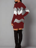 Purpdrank - 2023 Autumn Women Fashion Print Slim Knitted Dress Female Long-sleeve O-neck Elegant Bodycon Package Hips Mini Dresses 5XL
