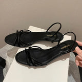 Purpdrank  Elegant Cross Tied Kitten Heel Design Brand Sandals Women Fashion Pointed Toe Patchwork Slide Sandals Sexy Open Toe Beach Sandal