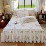 Purpdrank  100% Cotton Korean princess style Floral Lace Ruffles Bedding Set Duvet Cover Set Quilted Bed Skirt Fitted Sheet Pillowcases