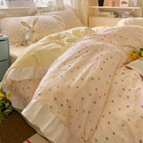 Purpdrank  Princess French Style Bedding Set For Adults Kid Flat Fitted Sheet Set With Pillowcases King Queen Full Bedroom Decor Bedclothes