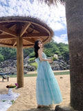 Purpdrank  Sexy V-neck Backless Strap Long Fairy Skirt Pure Desire Style U-neck Polyester Spring Summer Vacation Beach Holiday Dress