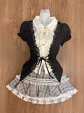 Purpdrank  Harajuku Summer Women 2 Piece Set Gothic Lace Slim Tops + Elastic Plaid Short Skirt Female Retro High Street Y2k Design Outfits