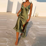 Purpdrank  Summer Sleeveless Camisole Women's Casual Dress Fashion Backless Hollow Holiday Dresses Sexy V-neck Side Split Bridesmaid Dress