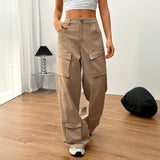 Purpdrank  Spring and Summer Loose Casual American Wide-leg Pants Street Pocket Women's Overalls
