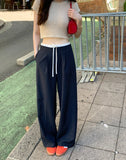 Purpdrank  Vintage Striped Women's Wide Leg Pants 2025 New High Waist Lace Up Patchwork Casual Loose Trousers for Womens