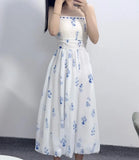 Purpdrank  Plus Size French Floral Print Dress Women's Summer Pear Shaped Bloom Skirt Conceals Belly Slimming A- Line Midi Dress
