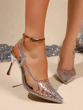 Purpdrank  Elegant Ladies Shiny Rhinestone Crystal Shoes Autumn Transparent Pvc Pointed Toe High Heels Shoes Woman Sling Back Pumps 41