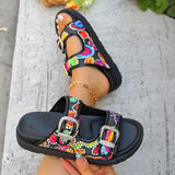 Purpdrank  Women's Summer Bohemian Style Slippers Fashion Double Buckle Platform Sandals Woman Colorful Embroider Thick Sole Beach Slides