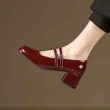 Purpdrank  Versatile Patent Leather Pump Women's Shoes Winter 2024 New Style Square Heel Adult Professional Women's Footwear Simple Design