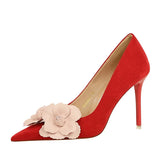Purpdrank  Sweet Flowers Mixed-colors Faux Suede Women Pumps Elegant Pointed toe Stiletto High heels Spring Autumn Party Prom Wedding Shoes