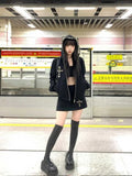 Purpdrank Vintage Fashion Fake Two Piece Leopard Print Hooded Jackets+ Y2k High Waist Bodycon Skirts 2025 Autumn New Black Sets