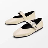 Purpdrank  French Flat Mary Jane Shoes Women Summer Outdoor Wear Retro Buckle Strap Slip-On Ballet Shoes Low Cut Casual Rubber Footwear