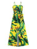 Purpdrank   Boho Floral Print Long Dress Women Summer Sexy Sleeveless Backless Bandage Dress Beach Sundress Elegant Green Maxi Dress Vestido