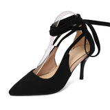 Purpdrank  Sexy Women Pumps Pointed Toe Stiletto 8.5cm Flock Suede Lace Up Large Size 46 47 48 Party Dating Female Shoes