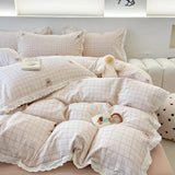 Purpdrank  Princess Style Bedding Sets Ruffle Lace Bow Quilt Cover Romantic Print Bedclothes Home Bedroom Decor Woman Girl Duvet Cover 4pcs