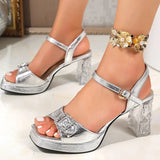 Purpdrank  Luxury Buckle Decor High Heel Sandals Women Open Toe Transpartent Heel Sandals Woman Fashion Sequins Non Slip Sandalias Mujer