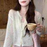 Purpdrank  Autumn Hollow Out Knitted Cardigan Harajuku Solid Single Breasted Loose Cropped Sweaters Y2k Aesthetic Casual Grunge Coats