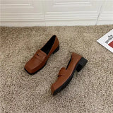 Purpdrank  Women Shoes Autumn Square Toe Oxfords British Style Loafers With Fur All-Match Slip-on Fall Leather Preppy New Slip On Fabric