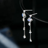 Purpdrank Temperament Crystal Star Tassel Drop Earrings For Women New Long Ear Line Bowknot Leaves Earrings Girls Wedding Party Jewelry