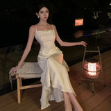 Purpdrank  Thousand Layer Snow Strap Bodycon Dress Autumn Winter French Style Elegant Socialite High-end Exquisite Long Dress
