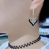 New Drop Glaze Black Love Zircon Double-layer Pendant Earrings For Women luxury Daily Aaccessories Party Jewelry Birthday Gifts