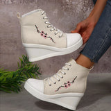 Purpdrank  New plus Size High Top Canvas Shoes Women's Platform Thick Bottom Slope Heel Single Shoes Heightening Slimming Fashion