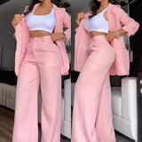 Purpdrank 2025 Woman Elegant Sets Autumn Fashion Women's Notched Collar Coat & Pocket Design Pants Set Work Commuting Two Piece Suit