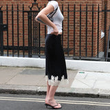 Purpdrank  New Lace Patchwork Silk Surface Half Skirt Draped Glossy A-line Mid-length Skirt Women Spring Autumn Elegant Demeanor Lace Skirt